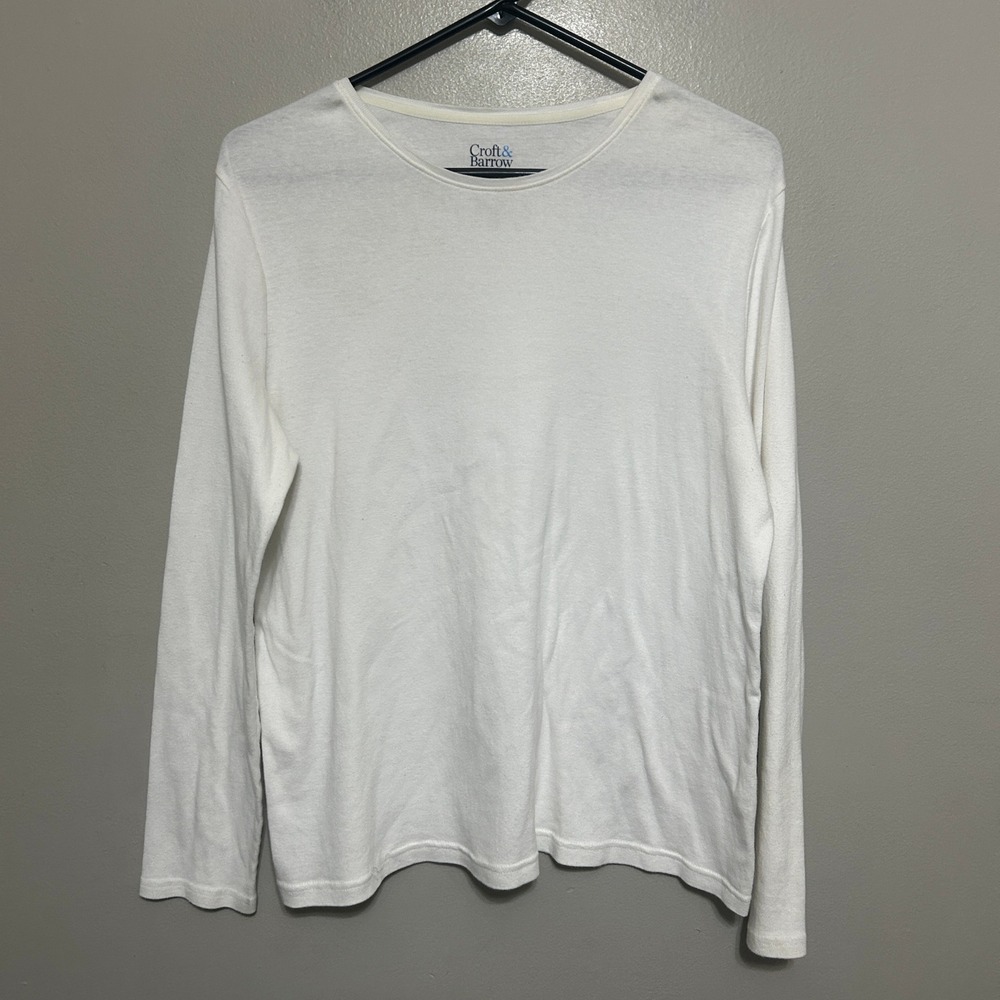 Croft & Barrow The Classic Tee Women L White Long Sleeve Cotton Crewneck Basic